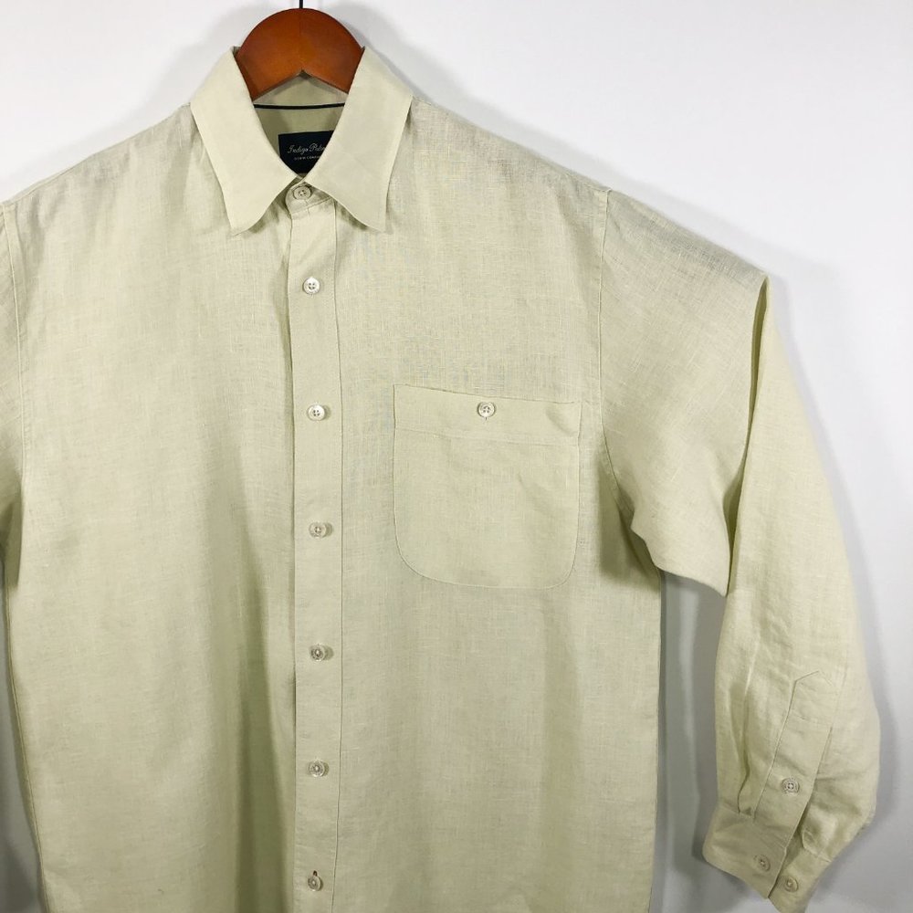 Indigo Palms Cream Woven Linen Long Sleeve Shirt M - Picture 3 of 8
